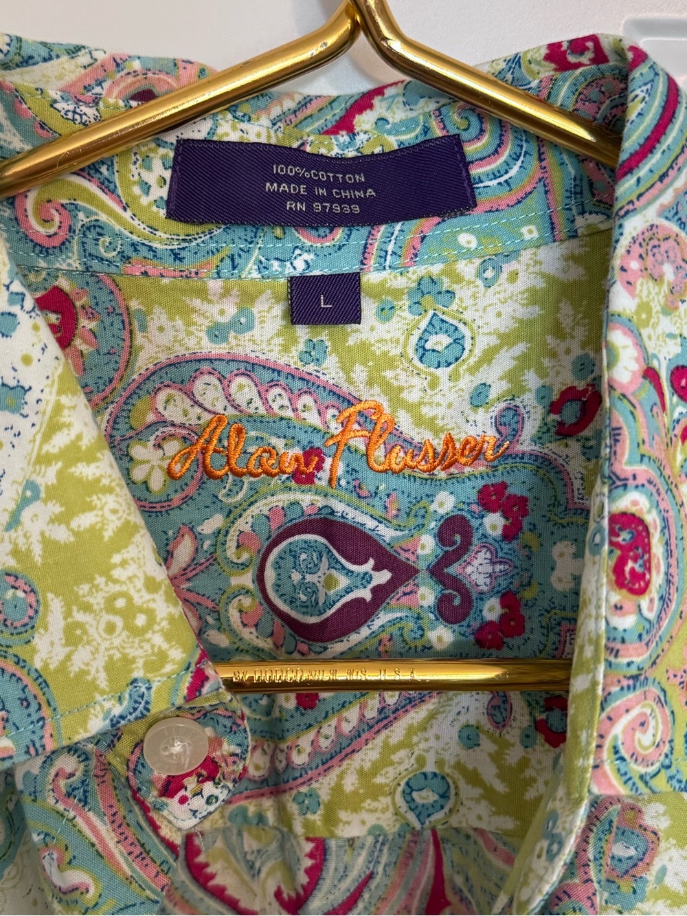 Alan Flusser Men's Sz Large Button Down Paisley Pastel Multicolor Shirt - Picture 3 of 8